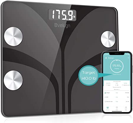 Body Fat Scale, Smart Wireless Digital Bathroom BMI Weight Scale, Body Composition Analyzer Health Monitor with Tempered Glass Platform Large Digital Backlit LCD with Smartphone App