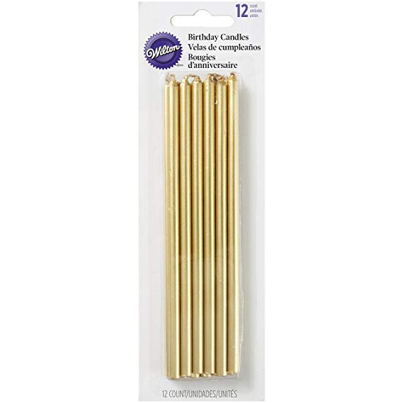 Wilton 2811-8948 Tall Gold Birthday Candles, 12 Count