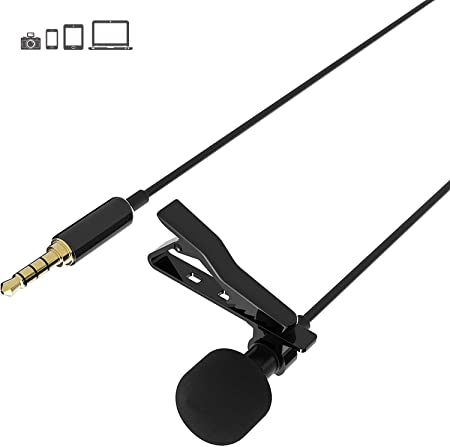 Professional Grade Lavalier Microphone for Bloggers and Vloggers ，Lapel Mic Clip-on Omnidirectional Condenser Microphone for iPhone Ipad Samsung Android Windows Smartphones