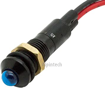 Alpinetech PLB8B 8mm 5/16" 120V AC/DC LED Metal Signal Indicator Pilot Dash Light (Black Bezel, Blue)
