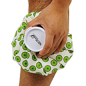 Neotech Care Ice Bag for Injuries, Swelling, Headache, Pain Relief, First Aid - Cold Pack Screw Top Lid - Reusable, Refillable, Flexible & Waterproof Pouch/Bladder Style (5 inch, Lime Design)