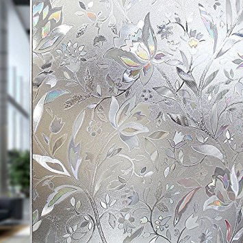 Rabbitgoo Premium No Glue 3D Static Decorative Frosted Privacy Window Films for Glass, 35.4in. X 78.7in. (90 x 200CM) Upgrade Version for Home Kitchen Office