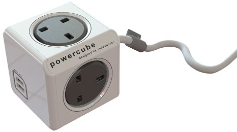 Allocacoc PowerCube Extended USB 3 Metre UK Power Socket with 2 Built-In USB Ports