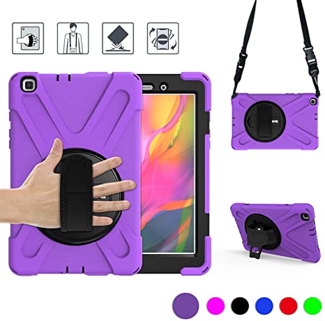 BRAECN Samsung Galaxy Tab A 8.0 T290/T295 Case - Hybrid Rugged Shockproof Case Cover with Hand Strap, Shoulder Strap,Kickstand for Samsung Galaxy Tab A Tablet 8.0 Inch 2019 Model (Purple)