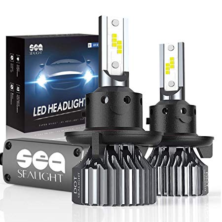 H13/9008 LED Headlight Bulbs Hi/Lo Beam Conversion Kit, DOT Approved, SEALIGHT S1 series Super Bright 24xCSP chips LED Automotive Headlamp-6000K Xenon White (2 Pack)