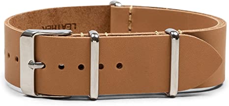 Benchmark Basics Leather NATO Strap - Crazy Horse Oiled Leather Watch Band for Men & Women - Choice of Color & Width - 18mm, 20mm, 22mm or 24mm