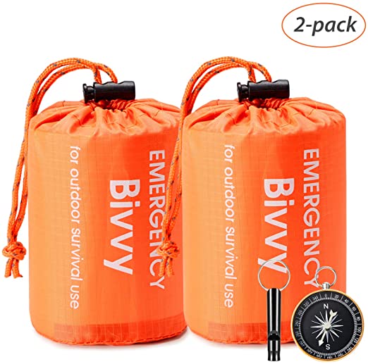 Esky Emergency Sleeping Bag, Waterproof Lightweight Thermal Bivy Sack, Survival Blanket Bags Portable Nylon Sack for Camping, Hiking, Outdoor(2 Pack)