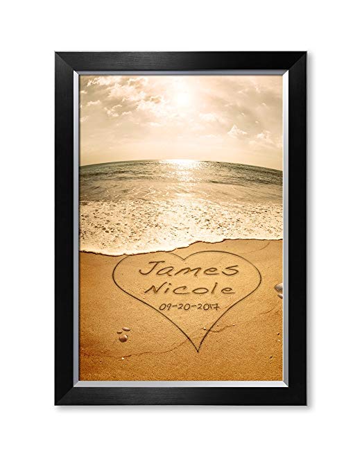 DECORARTS - Sand Writing Personalized Art Canvas Prints Gift, Includes Names and The Special Date for The Wedding Anniversary.