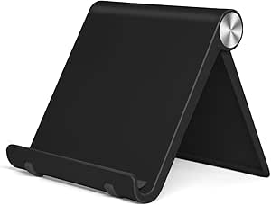 Foldable Portable Adjustable Cell Phone Stand for Desk - Compatible with iPhone 16 15 14 13 Pro Max, iPhone 12 11 Plus SE XS XR 8 7, Office Desk Travel Accessories - Black