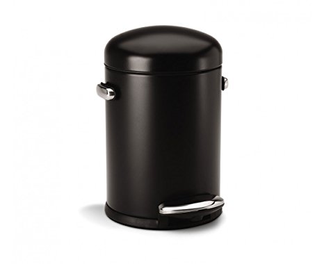 simplehuman Round Retro Step Trash Can, Black Steel, 4.5 L / 1.2 Gal