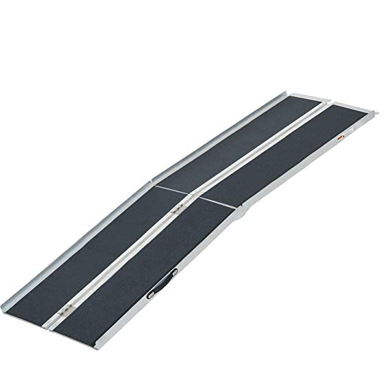 HOMCOM Lightweight Aluminum Portable Skidproof PVC Carpeted Folding Wheelchair Ramp, 8'