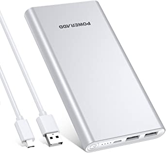Poweradd 2ND Gen Pilot 2GS 10000mAh Power Bank, Dual USB Port 3.4A Portable Charger with High-Speed Charge for iPhone, Ipad, Samsung, Mobile Phones and Tablet- Silver