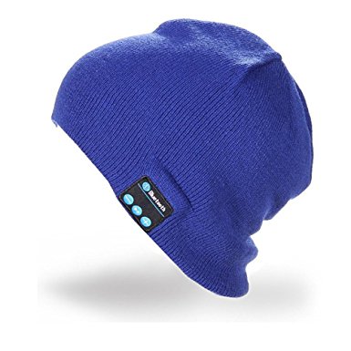 Momoday Bluetooth Music Soft Warm Beanie Hat Cap with Stereo Headphone Headset Speaker Wireless Mic Hands-free for Men Women Speaker Winter Outdoor Sport Best Gift (Blue)