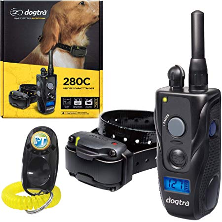 Dogtra 280C, 282C Remote Training Collar - 1/2 Mile Range, Waterproof, Rechargeable, Shock, Vibration - Includes PetsTEK Dog Training Clicker