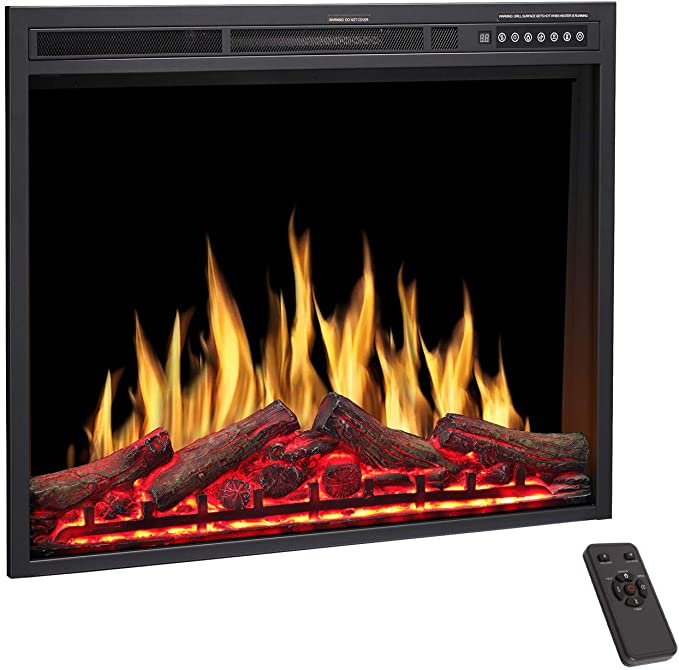 R.W.FLAME Electric Fireplace Insert 30Inch with Adjuatble Flame Colors, Log Colors, Flame Speed and Brightness, Remote Control, 750W/1500W