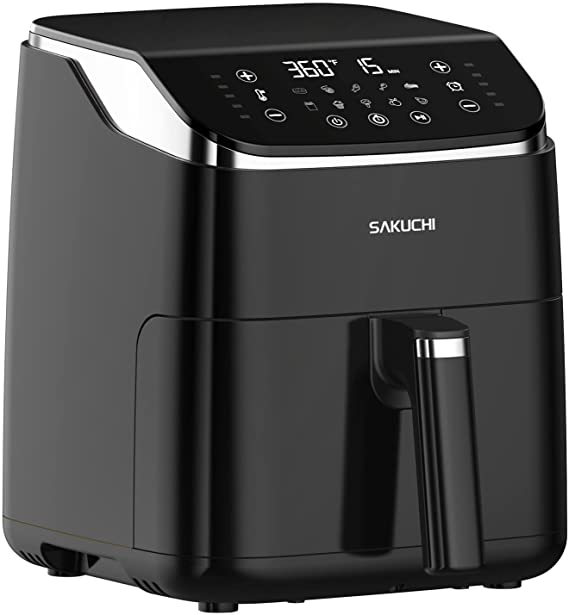 Sakuchi Air Fryer, Large 5.8 Quart Air Fryer Oven, 10-in-1 Digital Airfryer Cooker with 10 Preset Cooking Programs, LED Touch Screen, Non-Stick Tray Basket, Auto Shut-Off, Dishwasher Safe, 1500W (Black) Best Gift