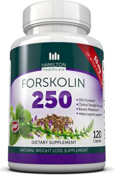 FORSKOLIN 250mg Maximum Dosage for Fast Results (Standardized to 20% @ 250mg Per Capsule with 50mg of Active Forskolin) Coleus Forskohlii, - All Natural Appetite Suppressant 120 Capsules Exclusively By Hamilton Healthcare