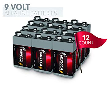 IMPECCA 9-Volt Batteries, (12 Pack) Everyday Alkaline Battery, High Performance, Long Lasting, and Leak Resistant 9V Battery, 12 Count 6LR61 - Platinum Series