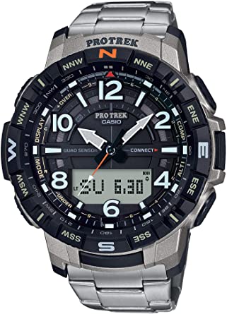 Casio Men's Pro Trek Bluetooth Connected Quartz Fitness Watch with Titanium Strap, Silver, 23 (Model: PRT-B50T-7CR)