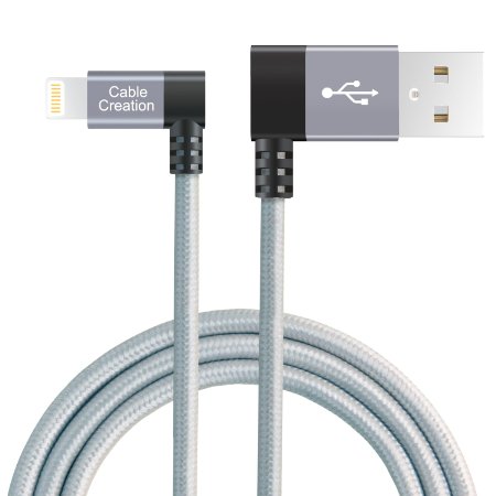 CableCreation Angled Lightning to USB Cable, 4FT Apple USB Data Sync Charge Cable for iPhone 6S/6, iPhone 5/5S/5C, Metal Plug & Cotton Jacket, Space Gray Color