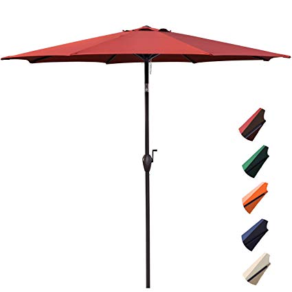 RUBEDER 9' Patio Umbrella Outdoor Market Table Umbrella with 8 Sturdy Ribs,Wing Vent,Push Button Tilt & Crank (9 Ft, Burgundy 2)