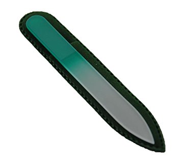 Genuine Czech, Etched, Crystal Glass, Small (3.5 Inch), Manicure, Nail File With Deluxe Velveteen Sheath (Choice of Color) (Emerald Green)