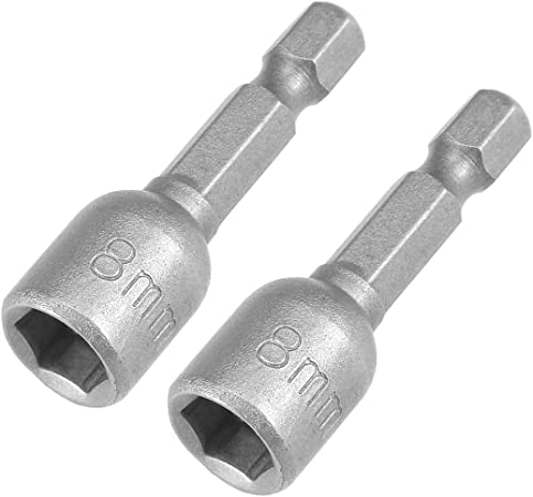 sourcingmap 2 Pcs 1/4" Quick-Change Hex Shank 8mm Magnetic Nut Setter Driver Drill Bit, 42mm Length, Metric, Sandblasting