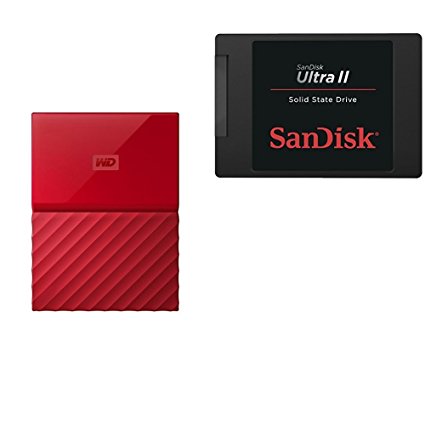 WD 1TB Red USB 3.0 My Passport Portable External Hard Drive and SanDisk Ultra II 500GB SATA III Solid State Drive Bundle