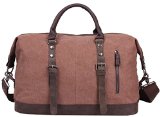 Iblue 177 Inch Leather Canvas Handbag Travel Duffel Bag Overnight Bag831 Dark Coffee