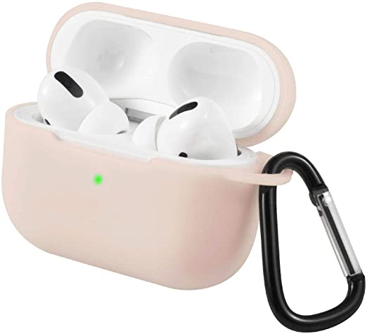 for AirPods Pro Case Silicone Protective Shockproof Cover Skin with Portable Keychain Compatible with Apple Airpod Pro 3 2019 Wireless Charging Earbuds Case [Front LED Visible] Sand Pink by Insten