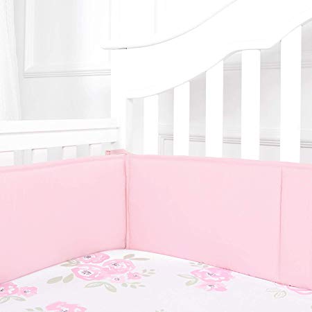 TILLYOU Baby Breathable Crib Bumper Pads for Standard Cribs Machine Washable Padded Crib Liner 100% Silky Soft Microfiber Polyester,4 Piece/Jade Pink