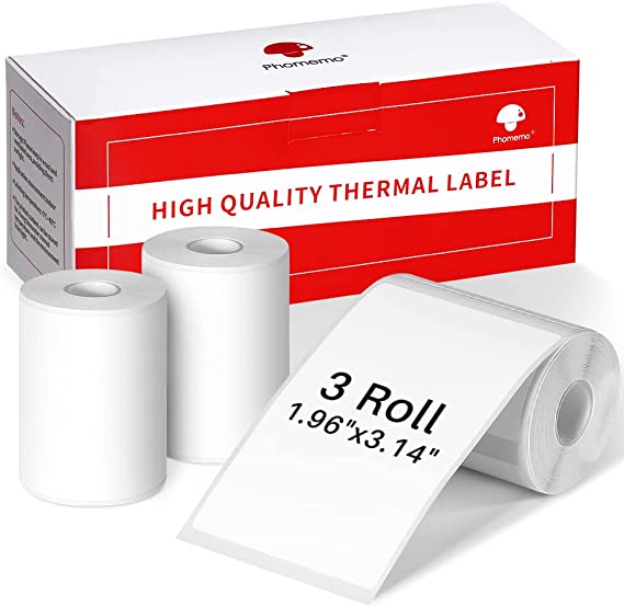 Phomemo 3 Roll 1.96" x 3.14" Multi-Purpose Thermal Label Paper Compatible with M220, M200, M120, M110 Label Printer, 100 Labels/Roll, for Barcode, Name, Address, Labeling, Mailing, Business Letter