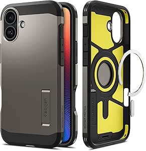 Spigen Tough Armor (Ai) MagFit Designed for iPhone 16 Plus Case [Kickstand] [Military-Grade Protection] Compatible with MagSafe - Gunmetal