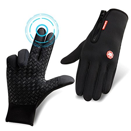 Cycling Gloves Warm Full Finger Touchscreen Windproof Waterproof Winter Bike Gloves for Men & Women Fit to Outdoor Sports Riding Driving Running Adjustable Size Black