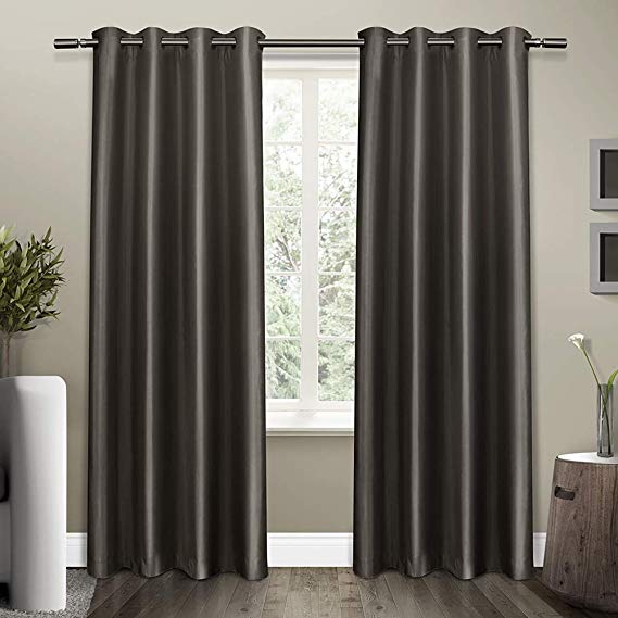 Exclusive Home Shantung Faux Silk Thermal Grommet Top Curtain Panel Pair, Black Pearl, 54x84, 2 Piece