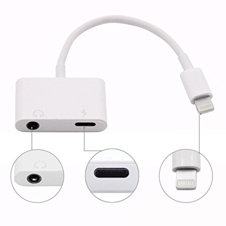 Charm sonic iPhone 7 Lightning to 3.5mm Headphone Adapter,Charge Adapter, Earphone Adapter 2 in 1 with Lightning Charging Port for iPhone 7, iPhone 7 Plus.(White)