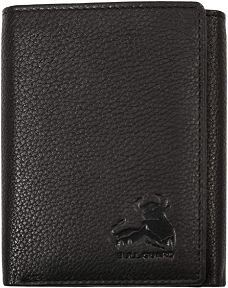 Bull Guard Mens RFID Wallet, Black Top Grain Genuine Leather, ID and Secret Pocket, Trifold for Work, Sport, Outdoors