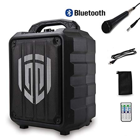 PRORECK Portable 8-Inch 2-Way Rechargeable Powered Dj/PA Speaker System with Wired Microphone Bluetooth/USB Drive / FM Radio/LED/Remote Control, for Party, Picnic, Performance,Trip