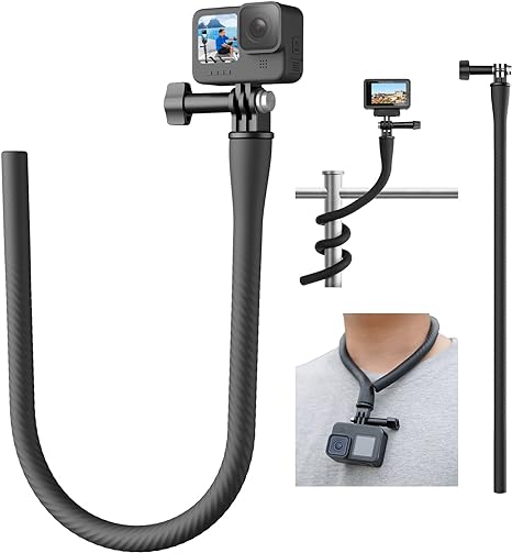 TELESIN Camera Flexible Mount Clamp Phone Stand Stick Pole for GoPro Insta360, Tripod Stabilizer Neck Holder Bike Treadmill Stroller Car Attachment Accessories for Go Pro Hero 12 11 10 9 8 DJI Action