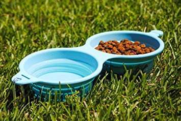 Bark Brite Collapsible Double Dog Bowl Made with Food Grade Silicone