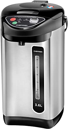 Chefman Electric Hot Water Pot Urn w/Auto & Manual Dispense Buttons, Safety Lock, Instant Heating for Coffee & Tea, Auto-Shutoff & Boil Dry Protection, Insulated Stainless Steel, 3.6L/3.8 Qt/20  Cups