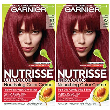 Garnier Nutrisse Ultra Color Nourishing Permanent Hair Color Cream, R3 Light Intense Auburn (2 Count) Red Hair Dye