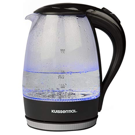 Stainless Steel Electric Water Kettle 1.7 Liter, Fast Heating with Auto Shut-Off and Boil-Dry Protection, Cordless, LED Light Indicator, Black