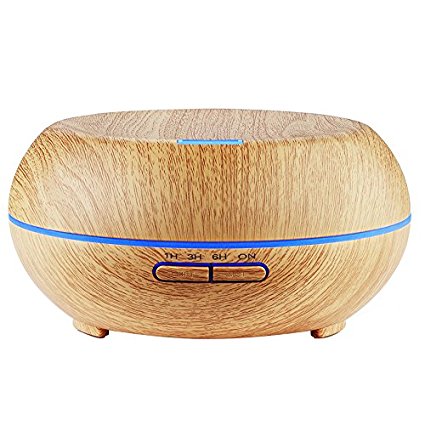AMIR 200ml Essential Oil Diffuser, Electric Wood Grain Cool Mist Aroma Humidifier - 4 Timer Settings, 7 Color Changing LED, 6 Hours Continuous Mist - Waterless Auto off for Easter, for Office, Study, Bedroom