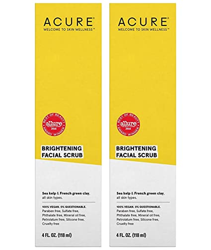 Acure Organics Brightening Facial Scrub, Argan Stem Cell and Chlorella Growth Factor For All Skin Types With Aloe Vera, Acai, Blackberry, Rosehips, Calendula, Chamomile and Rooibos, 118ml (Pack of 2)