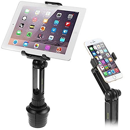 iKross 2-in-1 Smartphone and Tablet Adjustable Car Cup Mount Holder Kit for Apple, iPad, Samsung, Asus, Sony, HTC, Motorola, LG, OnePlus, Huawei, Oppo and More - Black