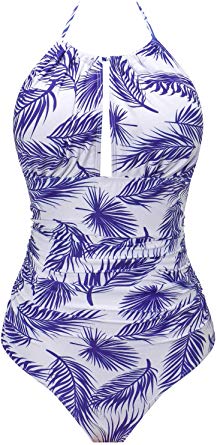 DUOSTICK Womens One Piece Swimsuits for Women Tummy Control Swimwear Deep Plunge Backless Halter Bathing Suits