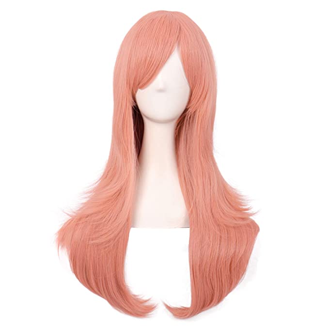 MapofBeauty 28 Inch/70cm Women Side Bangs Long Curly Hair Cosplay Wig (Orange Pink)