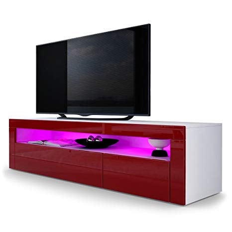 Vladon TV Stand Unit Valencia, Carcass in White matt/Front in Bordeaux High Gloss a frame in Bordeaux High Gloss