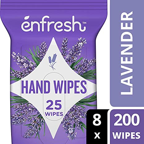 Enfresh Soothing Lavender Naturally Derived Hand Wipes - Wipes Away 99.9% of Germs - 25 Count (Pack of 8, 200 Wet Wipes), White